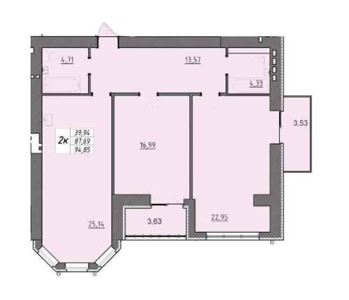 2-кімнатна 94.85 м² в ЖК Університетська набережна від 15 500 грн/м², Чернігів