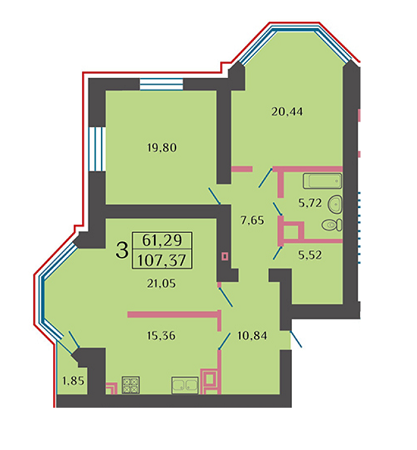 3-комнатная 107.37 м² в ЖК Дніпровські мрії от 9 500 грн/м², Черкассы