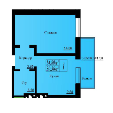 1-комнатная 30.3 м² в ЖК Лондон от застройщика, с. Лиманка