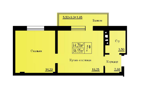 1-комнатная 36.55 м² в ЖК Лондон от застройщика, с. Лиманка