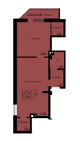 1-комнатная 53.8 м² в ЖК Лондон от застройщика, с. Лиманка