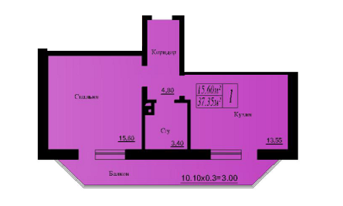 1-комнатная 37.35 м² в ЖК Лондон от застройщика, с. Лиманка