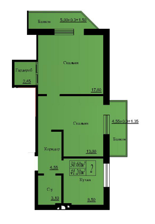 2-кімнатна 41.2 м² в ЖК Лондон від забудовника, с. Лиманка