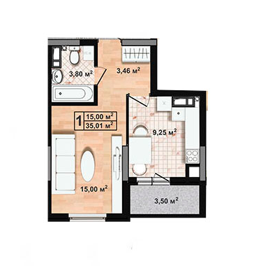 1-кімнатна 35.01 м² в ЖК Green House від 14 470 грн/м², Чернігів