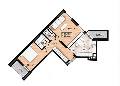 2-кімнатна 60.39 м² в ЖК Green House від 14 000 грн/м², Чернігів