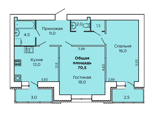 2-кімнатна 70.5 м² в ЖК Levanevsky від 17 900 грн/м², Миколаїв
