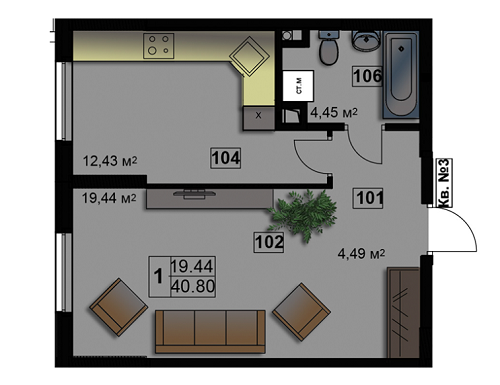 1-комнатная 40.8 м² в ЖК Абрикос от 14 500 грн/м², Житомир