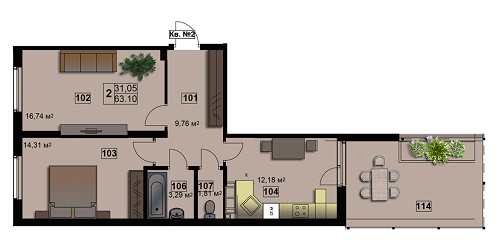 2-комнатная 63.1 м² в ЖК Абрикос от 14 500 грн/м², Житомир