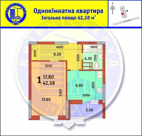 1-кімнатна 42.38 м² в ЖК Новомостицько-Замковецький від забудовника, Київ