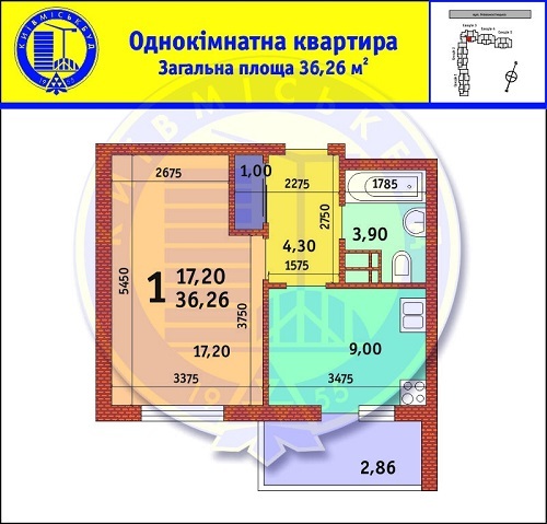 1-комнатная 36.26 м² в ЖК Новомостицко-Замковецкий от застройщика, Киев