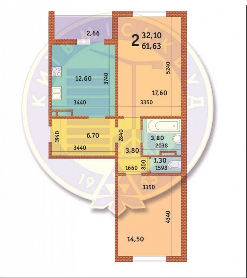 2-комнатная 61.63 м² в ЖК Новомостицко-Замковецкий от застройщика, Киев