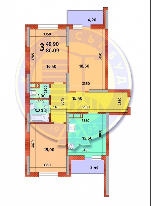 3-кімнатна 86.09 м² в ЖК Новомостицько-Замковецький від забудовника, Київ