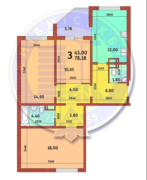 3-комнатная 78.18 м² в ЖК Новомостицко-Замковецкий от застройщика, Киев