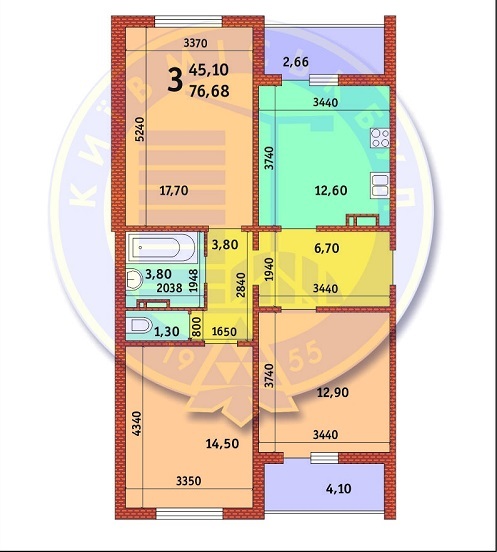 3-кімнатна 76.68 м² в ЖК Новомостицько-Замковецький від забудовника, Київ