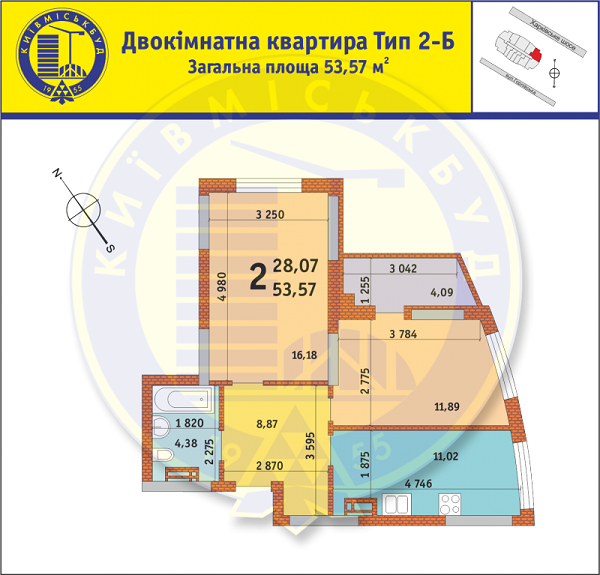 2-кімнатна 53.57 м² в ЖК на вул. Горлівська, 215а, 215б, 215в від забудовника, Київ