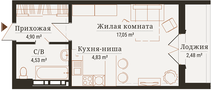 1-комнатная 33.79 м² в ЖК Новая Англия от 24 230 грн/м², Киев