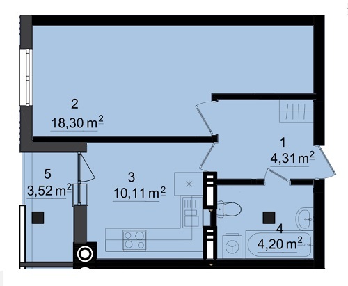 1-комнатная 38.95 м² в КД FORT HOUSE от застройщика, г. Вышгород