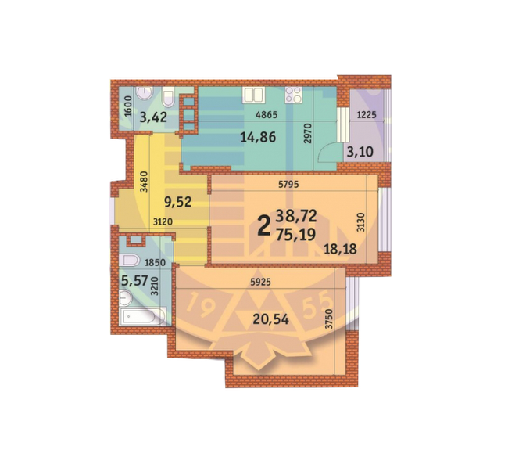 2-комнатная 75.19 м² в ЖК Лумумбы от 35 992 грн/м², Киев