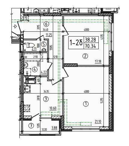 2-комнатная 70.34 м² в ЖД на ул. Армянская, 6 от 24 730 грн/м², Киев