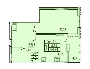 1-кімнатна 44.34 м² в ЖБ по пров. Тбіліский, 1/26 від забудовника, Київ