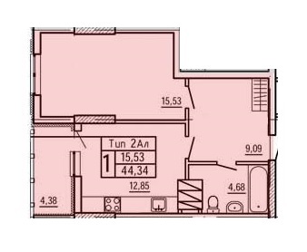 1-комнатная 44.34 м² в ЖД по пер. Тбилисский, 1/26 от застройщика, Киев