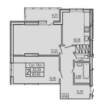 2-комнатная 61.43 м² в ЖД по пер. Тбилисский, 1/26 от застройщика, Киев