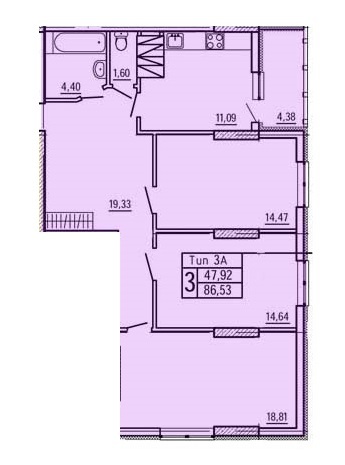 3-кімнатна 86.53 м² в ЖБ по пров. Тбіліский, 1/26 від забудовника, Київ