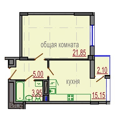 1-кімнатна 46.55 м² в ЖБ Подільський від 24 000 грн/м², Харків