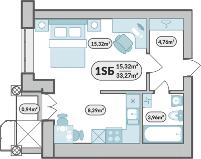 1-кімнатна 33.27 м² в ЖК 7'я від 13 600 грн/м², с. Щасливе