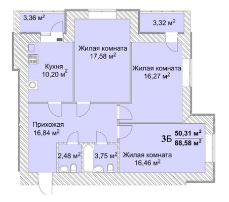 3-комнатная 88.58 м² в ЖК Александровский от застройщика, Харьков