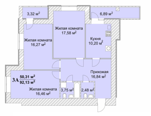 3-комнатная 92.13 м² в ЖК Александровский от застройщика, Харьков