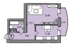 1-комнатная 48.83 м² в ЖК Алые паруса от застройщика, г. Буча