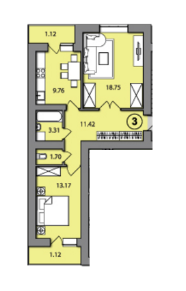 2-комнатная 60.22 м² в ЖК Алые паруса от застройщика, г. Буча