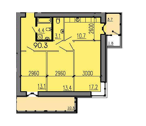 3-комнатная 90.3 м² в ЖК Алые Паруса от 12 500 грн/м², Днепр