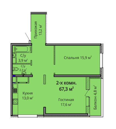 2-комнатная 67.3 м² в ЖК Альтаир 3 от 26 400 грн/м², Одесса