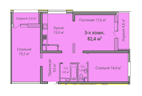 3-кімнатна 82.4 м² в ЖК Альтаїр 3 від 17 000 грн/м², Одеса