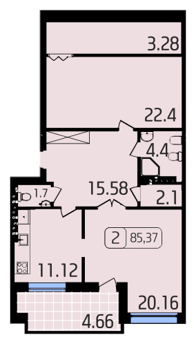 2-комнатная 85.37 м² в ЖК Паркове от застройщика, Львов