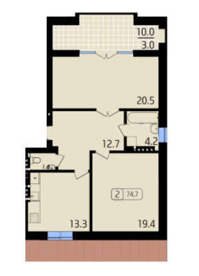2-комнатная 74.7 м² в ЖК Паркове от застройщика, Львов