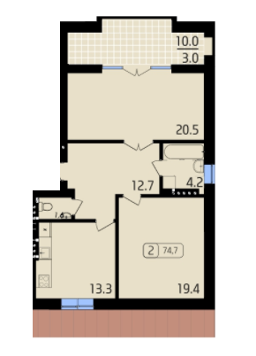 2-кімнатна 74.7 м² в ЖК Паркове від забудовника, Львів