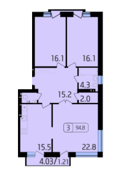 3-кімнатна 94.8 м² в ЖК Паркове від забудовника, Львів