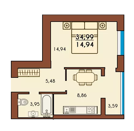 1-комнатная 34.99 м² в ЖК Lemongrass от 12 510 грн/м², г. Ирпень