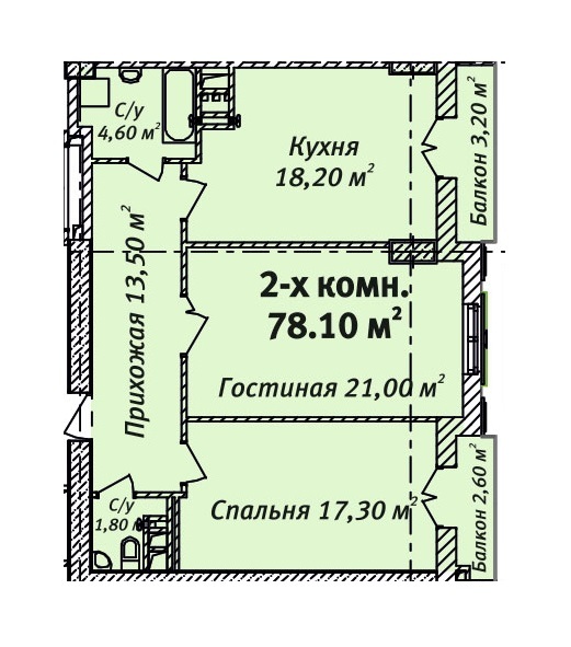 2-комнатная 78.1 м² в ЖК Бельэтаж. Дом на Белинского от застройщика, Одесса