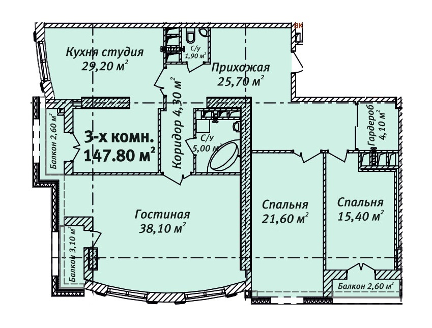 3-комнатная 147.8 м² в ЖК Бельэтаж. Дом на Белинского от застройщика, Одесса