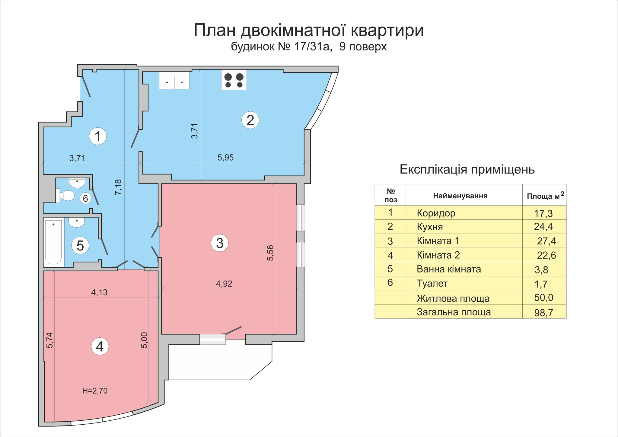 2-комнатная 98.7 м² в ЖК Васильковский от застройщика, Киев