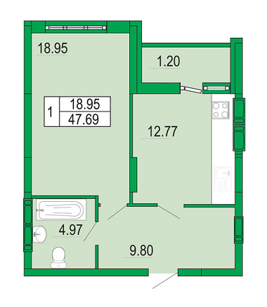 1-комнатная 47.69 м² в ЖК Венеция от застройщика, Киев