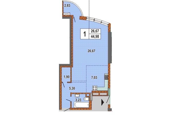 1-комнатная 46.7 м² в ЖК Воссоединения, 21В от 23 740 грн/м², Киев