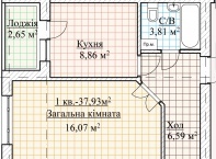 1-комнатная 37.93 м² в ЖК Высокий от застройщика, г. Ирпень