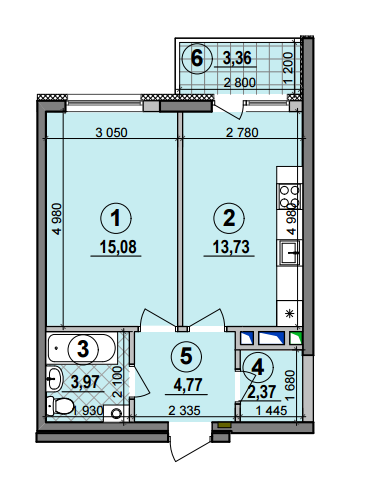 1-кімнатна 39.92 м² в ЖК Галактика від 21 440 грн/м², Київ