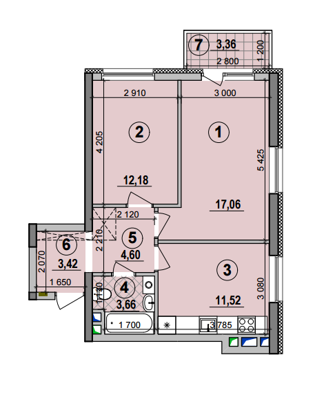 2-кімнатна 52.44 м² в ЖК Галактика від 21 440 грн/м², Київ