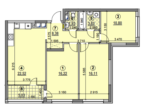 3-кімнатна 84.82 м² в ЖК Галактика від 21 440 грн/м², Київ